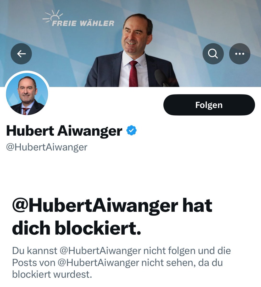 Können wir mal sammeln, wie dieser angeblich bürgernahe, von unseren Steuern lebende Demokrat #Aiwanger mit seinen Bürgern umgeht? Eventuell schafft es diese Sammlung mal in eine @Maischberger Talk Show. Wer ist noch blockiert? Bitte Journalisten verlinken.