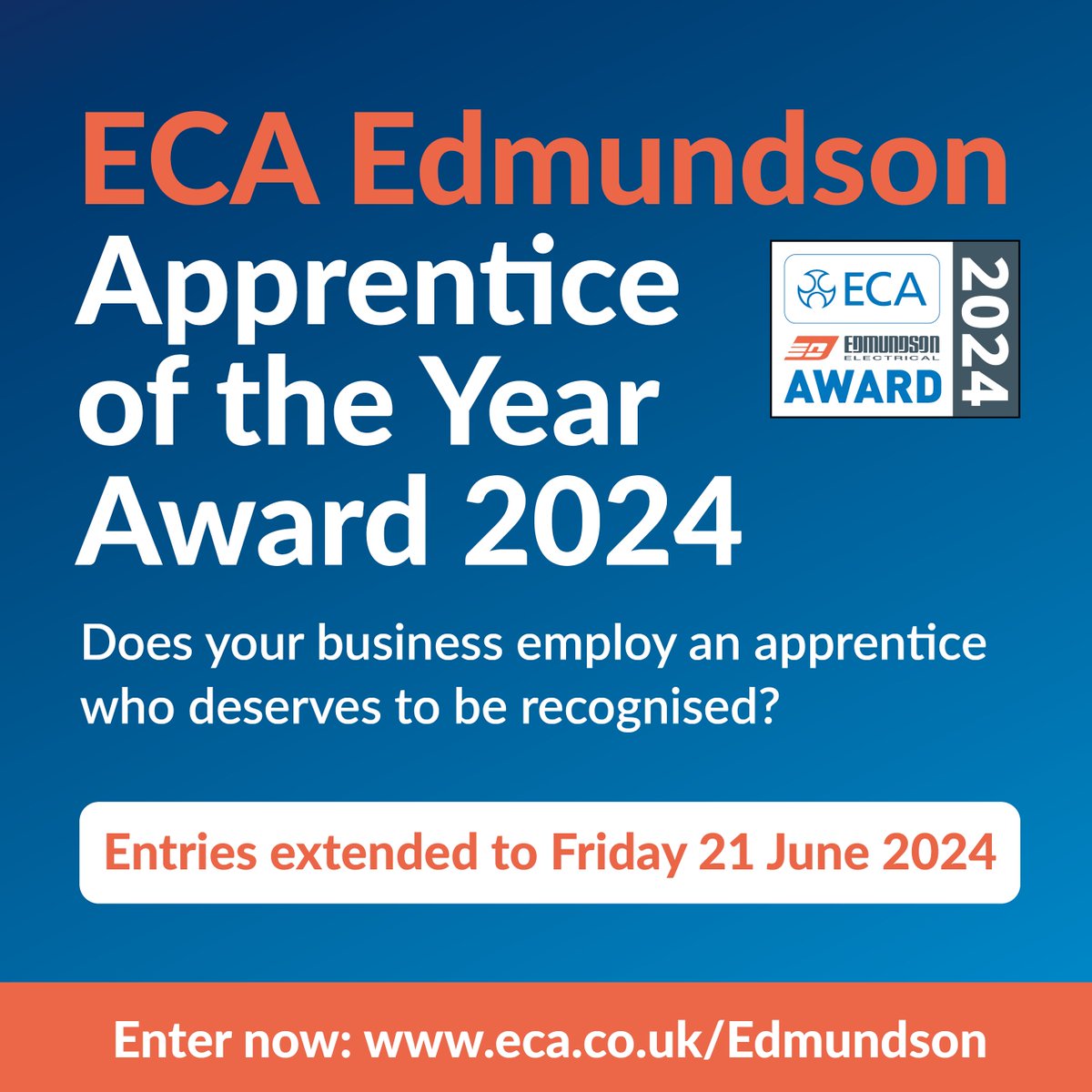 ECALive's tweet photo. 15 days left to enter the ECA Edmundson Apprentice of the Year award! 🏆

✅Recognise your apprentice's achievements
✅Increase the profile of your business
✅Enhance your attractiveness as an employer
✅Win fantastic prizes

Enter now➡️https://t.co/d6tfmcMKx4 https://t.co/eC98dH6VhN