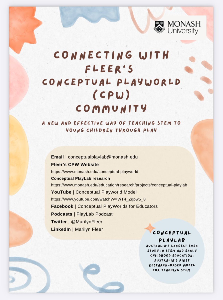 MarilynFleer's tweet photo. Looking for a community that brings evidence and innovation into one place? Look no more. Come and connect with our community and find out more about imagination in STEM and imagination in play @MonashEducation And how our model also supports literacy, wellbeing &amp; more https://t.co/O5qdrmBwKH