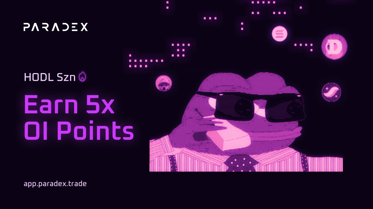 paradex's tweet photo. Ready to turn your OI into serious gainz?

Hold your positions and earn 5x OI points this season.

Time to rack up those earnings from 10 to 50 points a week.

⏰ June 6 - July 5.

Deets here 👉 https://t.co/cua3bUZOWl https://t.co/cHG6yAMRa5