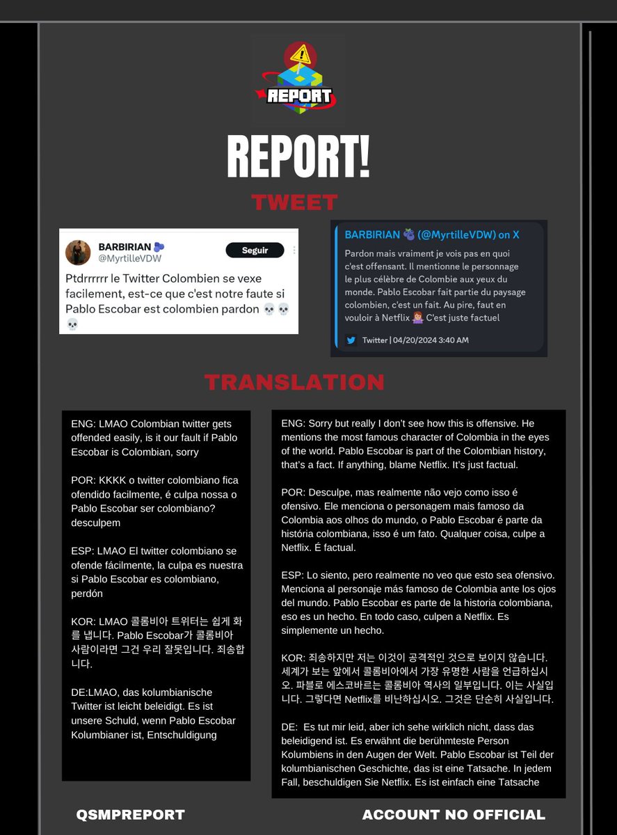 QSMPreport's tweet photo. This account demonstrates xenophobia towards Colombians. 

https://t.co/RENAC672nh

Report, block, and do not interact. https://t.co/V07lc7AaKk