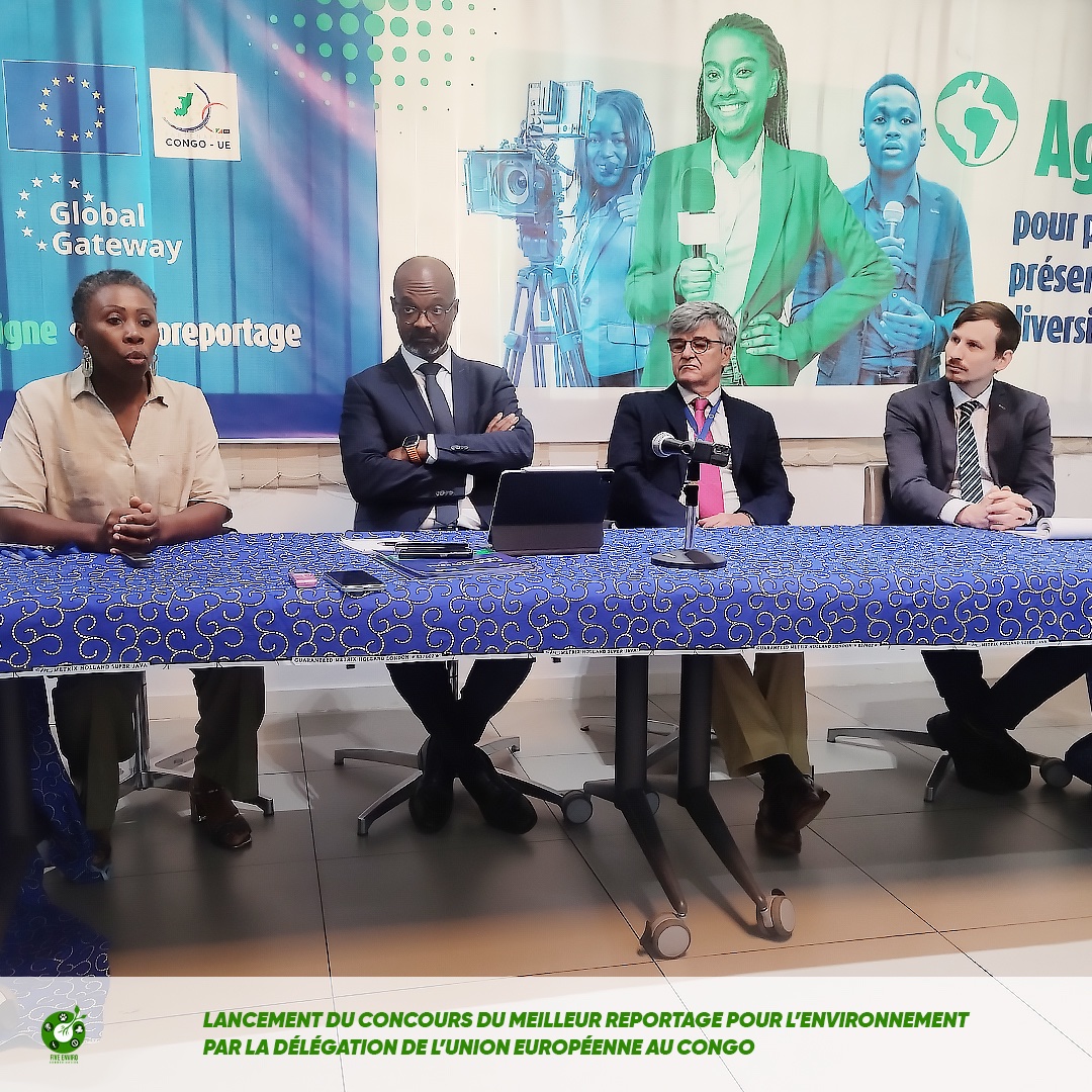 FiveEnviroCom's tweet photo. Lancement du concours du meilleur reportage pour l'Environnement, ce mercredi 5 juin 2024 par l'Union européenne au Congo Brazzaville. Il vise à faire participer aux médias, à la sensibilisation sur les questions environnementales, un des axes majeurs du partenariat UE Congo. https://t.co/L84nsNNKwk