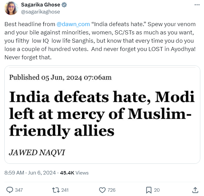 YearOfTheKraken's tweet photo. TMC Rajya Sabha MP showering praises on a Pakistani Newspaper for writing against Narendra Modi

It's truly a travesty that people have voted to increased the seat share of such political parties https://t.co/0WA1XU65iq