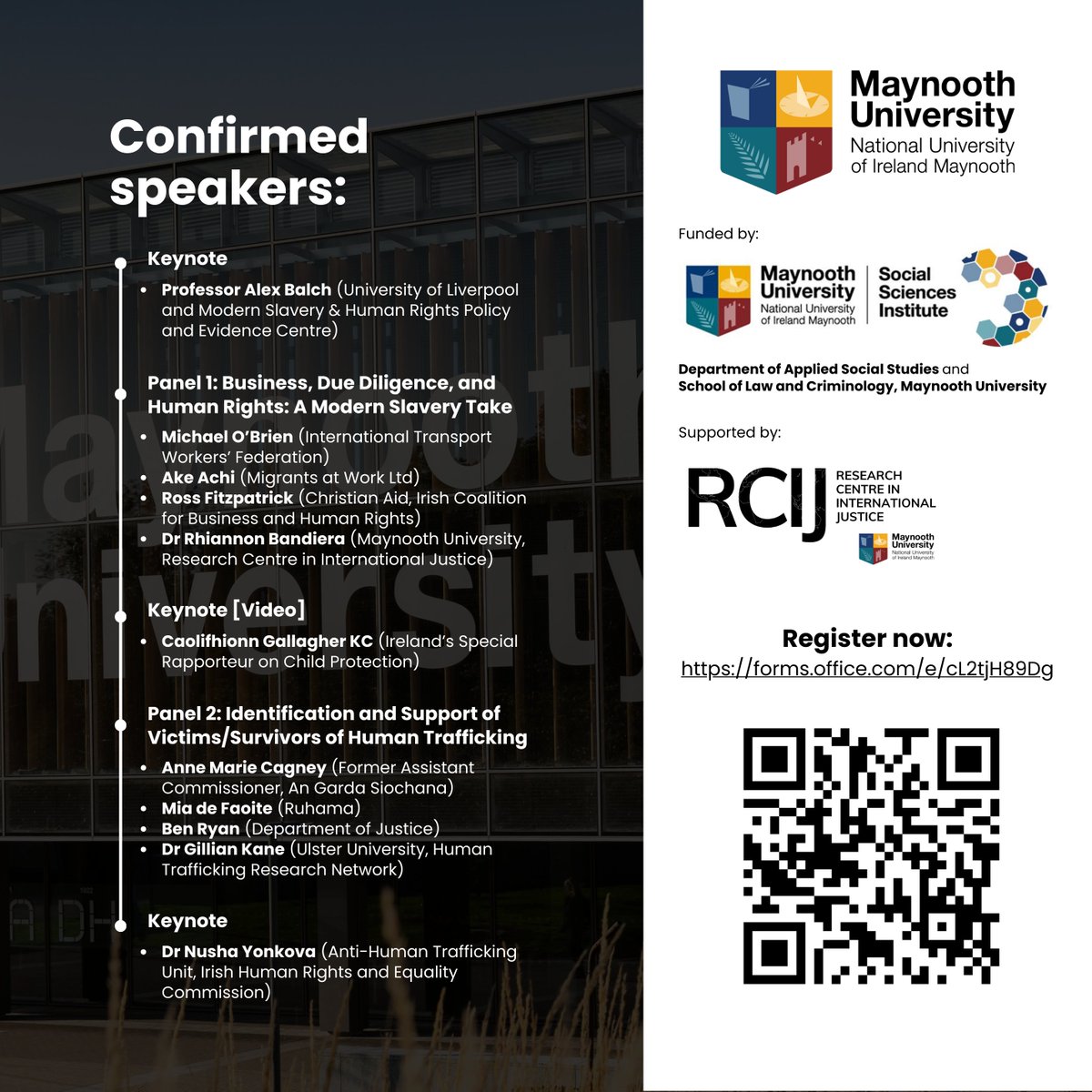 REMINDER! A one-day event on #humantrafficking and #modernslavery takes place online and in person at
<a href="/MaynoothUni/">Maynooth University</a> on 14 June. 

All welcome

<a href="/RhiBandiera/">Rhiannon Bandiera</a> <a href="/CliodhnaMurphy1/">Clíodhna Murphy</a> <a href="/NiamhatMU/">Niamh Flanagan</a>
<a href="/MU__SSI/">MU Social Science Institute</a> #MURCIJ