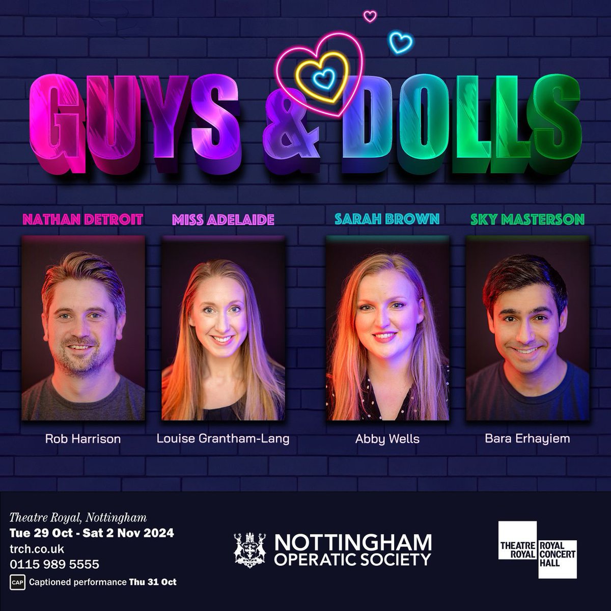 Introducing our amazing principals, who will lead our first ever production of the beloved Broadway smash hit ‘Guys &amp; Dolls’ <a href="/RoyalNottingham/">TRCH</a> 

Tue 29 Oct - Sat 2 Nov 2024
🎟 Tickets available now trch.co.uk/whats-on/guys-…
#guysanddolls #musicaltheatre #nottingham #ticketsonsalenow
