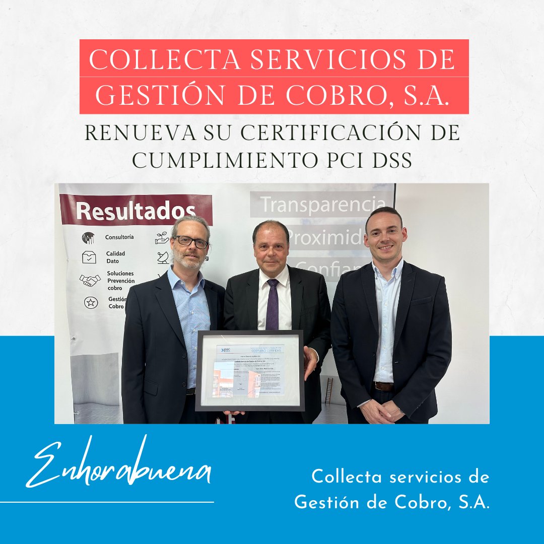 ISecAuditors's tweet photo. Collecta ha renovado un año más, su certificación de cumplimiento de #PCIDSS de  la mano de @ISecAuditors como #QSA referente en España.

De parte de todo el equipo de @ISecAuditors , queremos extender nuestras felicitaciones al equipo de COLLECTA. ¡Enhorabuena! https://t.co/wvIKkPcG26