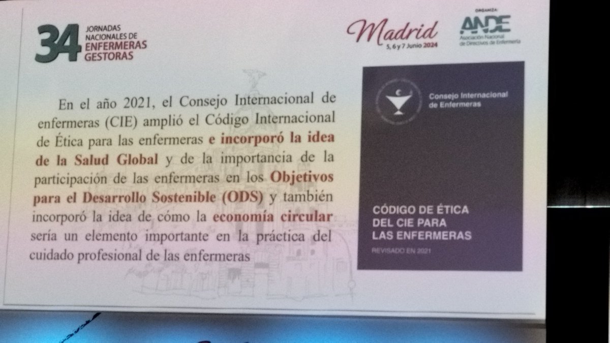 #34ANDE
<a href="/yolandamorcill1/">Yolanda Morcillo Muñoz</a>
¿Qué aportamos las enfermeras?
⚠️Promoción de la salud, modelo salutogénico
⚠️Sostenibilidad sistema público , ODS
⚠️Liderazgo, si te interesa el futuro protagoniza el cambio
Y tú, enfermera ¿Crees que en nuestra práctica diaria lo tenemos en cuenta?