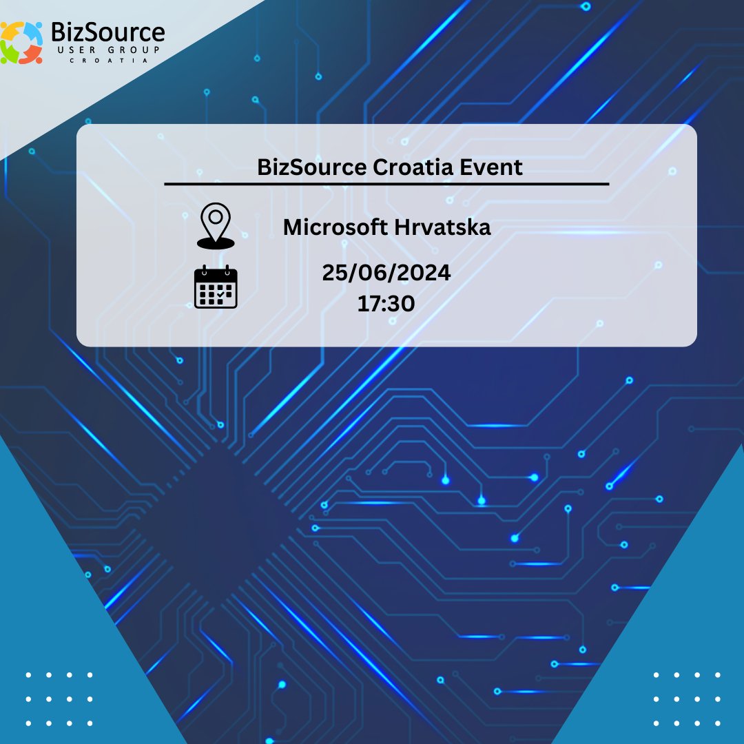 BizSource UG Croatia (@bizsourceugcro) on Twitter photo Dragi prijatelji,
došlo je vrijeme i za najavu šestog okupljanja <a href="/DynamicsUG/">Dynamics User Group (DUG)</a> <a href="/bizsourceugcro/">BizSource UG Croatia</a>
📅 Događaj će se održati 25.06.2024. u Microsoft Hrvatska.
🎤 U narednim danima objavit ćemo informacije o predavaču i temi.
Prijave putem MeetUp platforme 👇
meetup.com/dug-meetup-ug-… Dragi prijatelji,
došlo je vrijeme i za najavu šestog okupljanja <a href="/DynamicsUG/">Dynamics User Group (DUG)</a> <a href="/bizsourceugcro/">BizSource UG Croatia</a>
📅 Događaj će se održati 25.06.2024. u Microsoft Hrvatska.
🎤 U narednim danima objavit ćemo informacije o predavaču i temi.
Prijave putem MeetUp platforme 👇
meetup.com/dug-meetup-ug-…