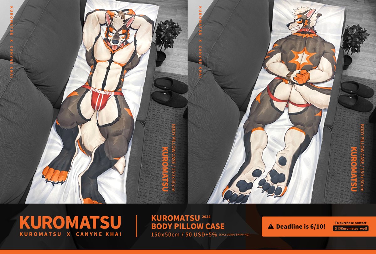 Kuromatsu Body Pillow Case🐺
International sales open for a limited time‼️
To purchase, contact <a href="/Kuromatsu_wolf/">🇹🇼 黑松Kuromatsu // 蛋捲Barquillo</a> 

🔸 Deadline is 6/10.
🔸 50 USD + additional 5% will be charged as service fee per item.
🔸 Shipping fee is NOT included (shipping fee will be charged depend on
