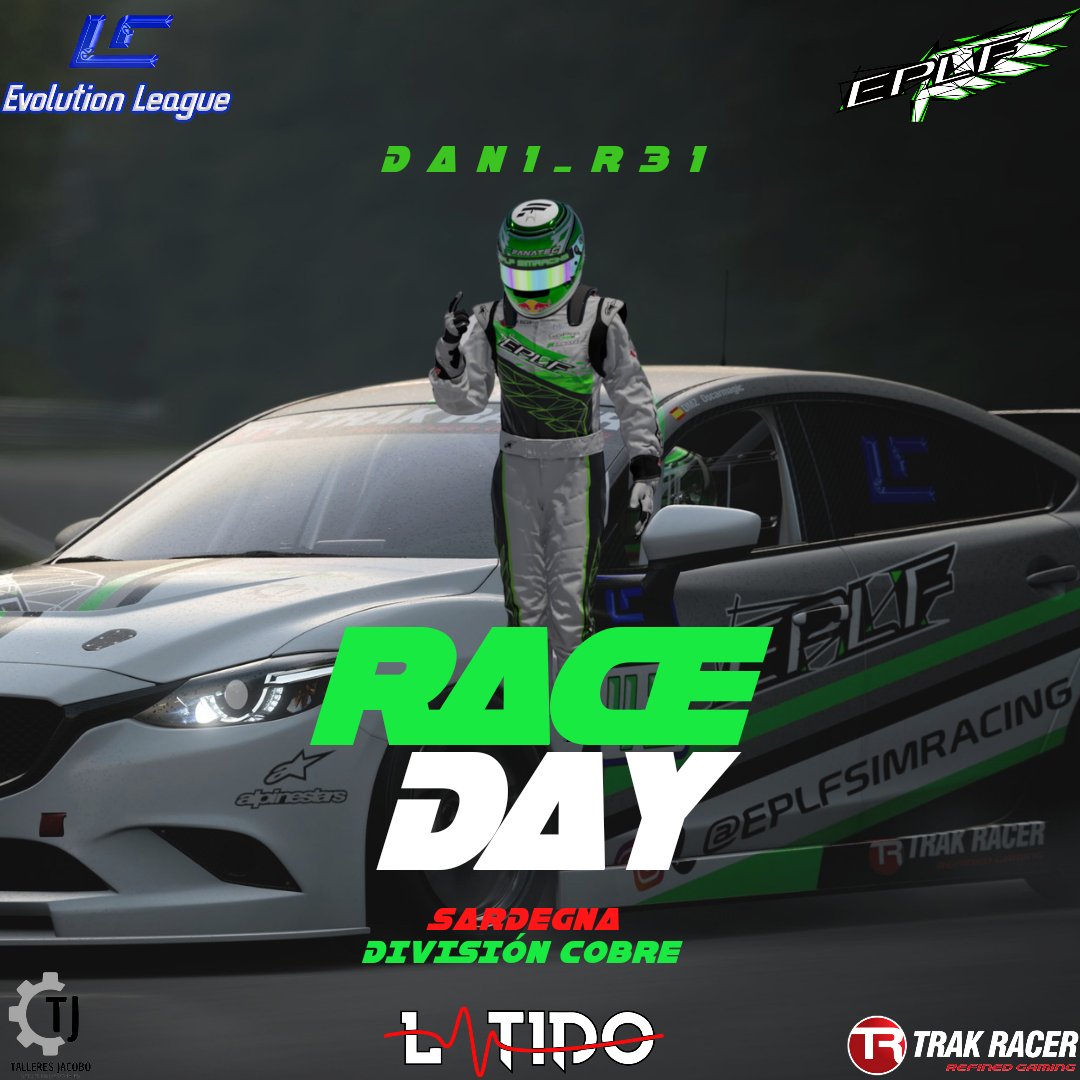 Turno esta noche para <a href="/dan1_r31/">EPLF_dan1_r31</a> en la 6ª carrera de #LCEvolution #DivisiónCobre de <a href="/community_lc/">LC Community</a> dónde correremos en #SardegnaTypeB. ¡Mucha suerte compañero! ¡Estamos todos contigo! 💪💪💪💚💚💚 #EPLFPOWER #NeverGiveUp <a href="/trak_racer/">Trak Racer</a> <a href="/latidoshop/">Latido</a> 

En directo esta noche a partir de
