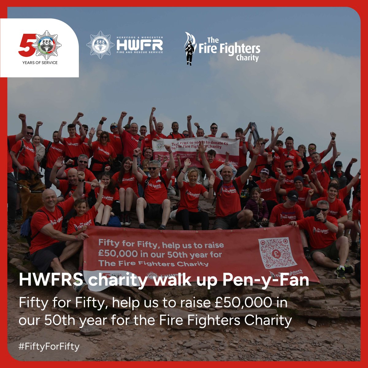 HWFire's tweet photo. On Saturday, 50 HWFRS firefighters honoured the fundraising legacy of their former colleague, Stu Crebbin, who died in 2021. Help us raise £50,000 for the Fire Fighters Charity in our 50th year of service. https://t.co/T7Y88cpF0j
#FiftyForFifty #HWFRS https://t.co/31OR4C5rFC