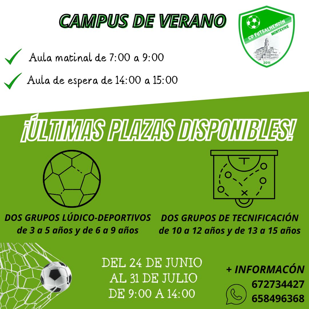 FUTSALHENDIN (@futsalhendin) on Twitter photo ¡No te quedes sin tu tu plaza! El Campus de Verano de Futsalhendín ya está aquí.
<a href="/Ayto_Alhendin/">AyuntamientoAlhendín</a> ¡No te quedes sin tu tu plaza! El Campus de Verano de Futsalhendín ya está aquí.
<a href="/Ayto_Alhendin/">AyuntamientoAlhendín</a>