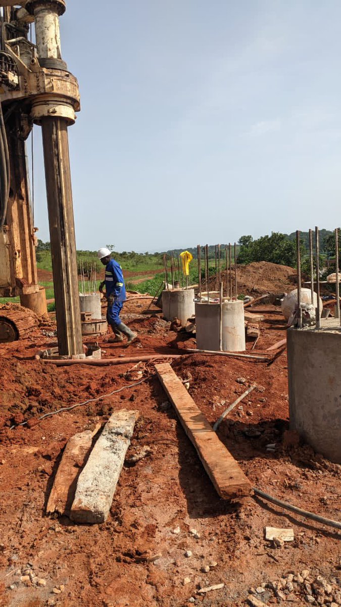 MintpGov's tweet photo. #Acrow steel structure bridge over River #Mayo_Taram: Construction of the piles is complete. The foundation for this bridge comprises 12 piles, 6 on each bank. Reinforcement and formwork have begun for the casting of the crosshead on which the steel deck will be placed.
#Cameroon https://t.co/EpfHbDvdHL
