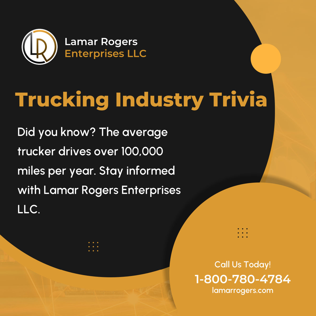 lamarrogersent's tweet photo. Expand your knowledge with this intriguing trucking industry trivia! Lamar Rogers Enterprises LLC keeps you in the loop. 

#PittsburghPA #Investor #TruckingTrivia https://t.co/TSpayG9jmd
