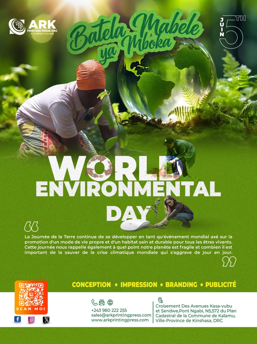 ARK_DRC's tweet photo. 🌍 Nous n'héritons pas de la terre de nos ancêtres, nous l'empruntons à nos enfants ☘️🌵.
Ark Printing Press DRC, nous sommes engagés dans des pratiques d'impression durables pour préserver notre planète. 
BATELA MABELE YA MBOKA 🪴🌴

#Environnement #Durabilité #ArkPrintingPress https://t.co/1uqVhi9JdU