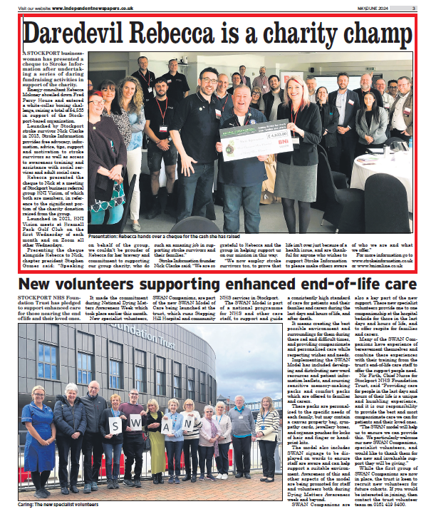 Our BNI Vision Chapter helping local charity Stroke Information.
<a href="/StrokeInfo1/">Stroke Information</a> <a href="/AmigaFinance/">Amiga Finance Limited</a>  <a href="/Rebecca_BlockIT/">Rebecca Moloney</a> <a href="/as2_design/">Spraggy</a> <a href="/StockportCounty/">Stockport County</a> 
stockportindependent.co.uk/Read/5/#zoom=z