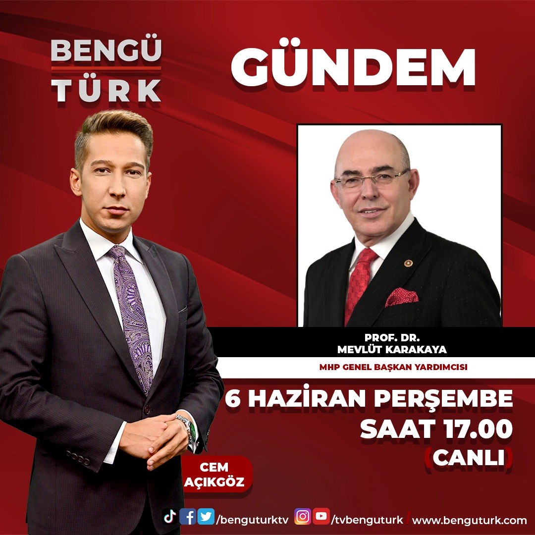 Bengü Türk Program Müdürü @cemacikgozz'ün konuğu, MHP Genel Başkan Yardımcısı Prof. Dr. @KarakayaMevlut bugün saat 17.00'de gündemi değerlendirecek.