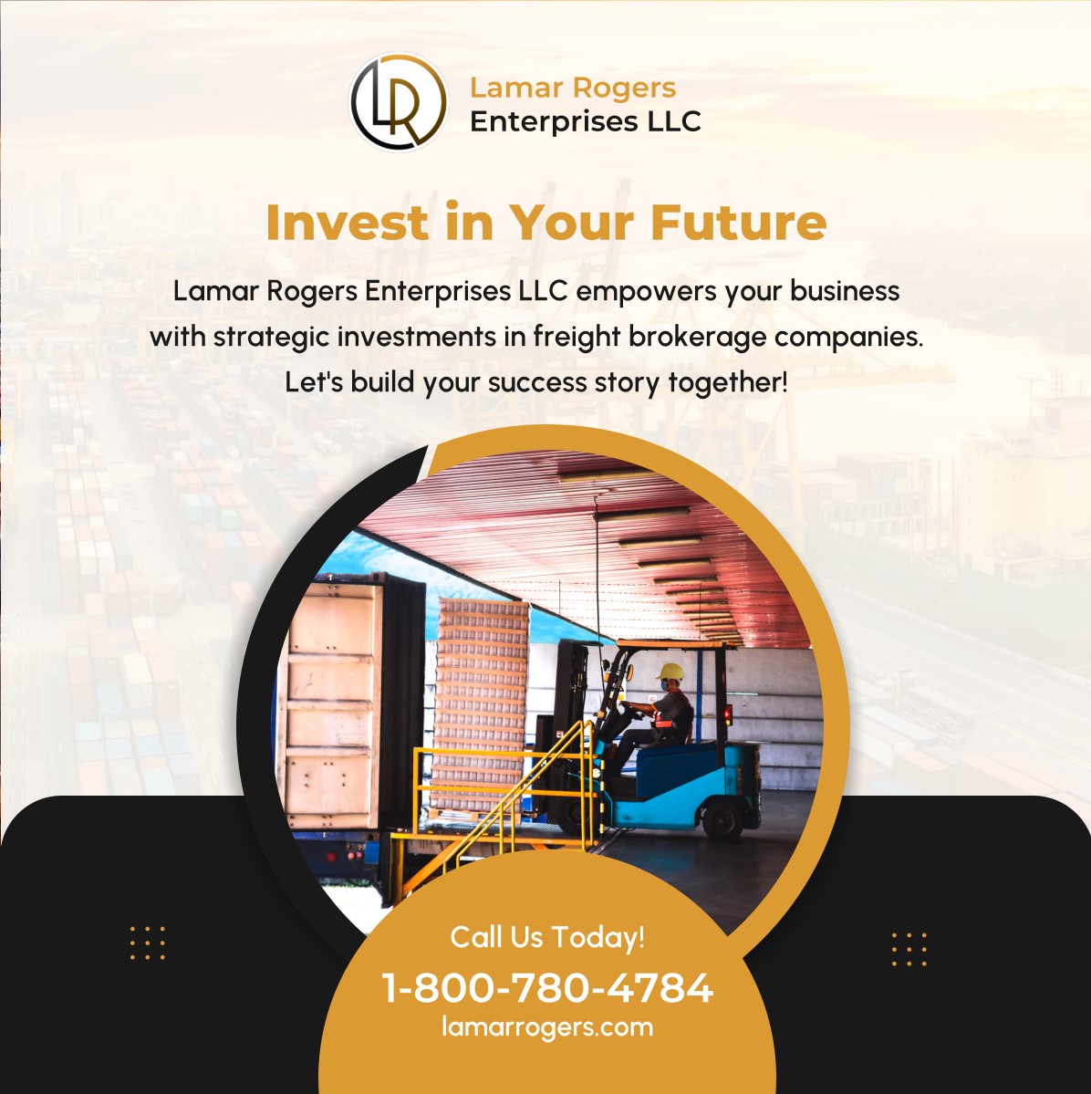 lamarrogersent's tweet photo. Ready to invest in your future? 

Partner with Lamar Rogers Enterprises LLC for strategic investments in freight brokerage companies. Let's build your success story together! 

#PittsburghPA #Investor #FreightBrokerage https://t.co/1ymPBQ7rbv