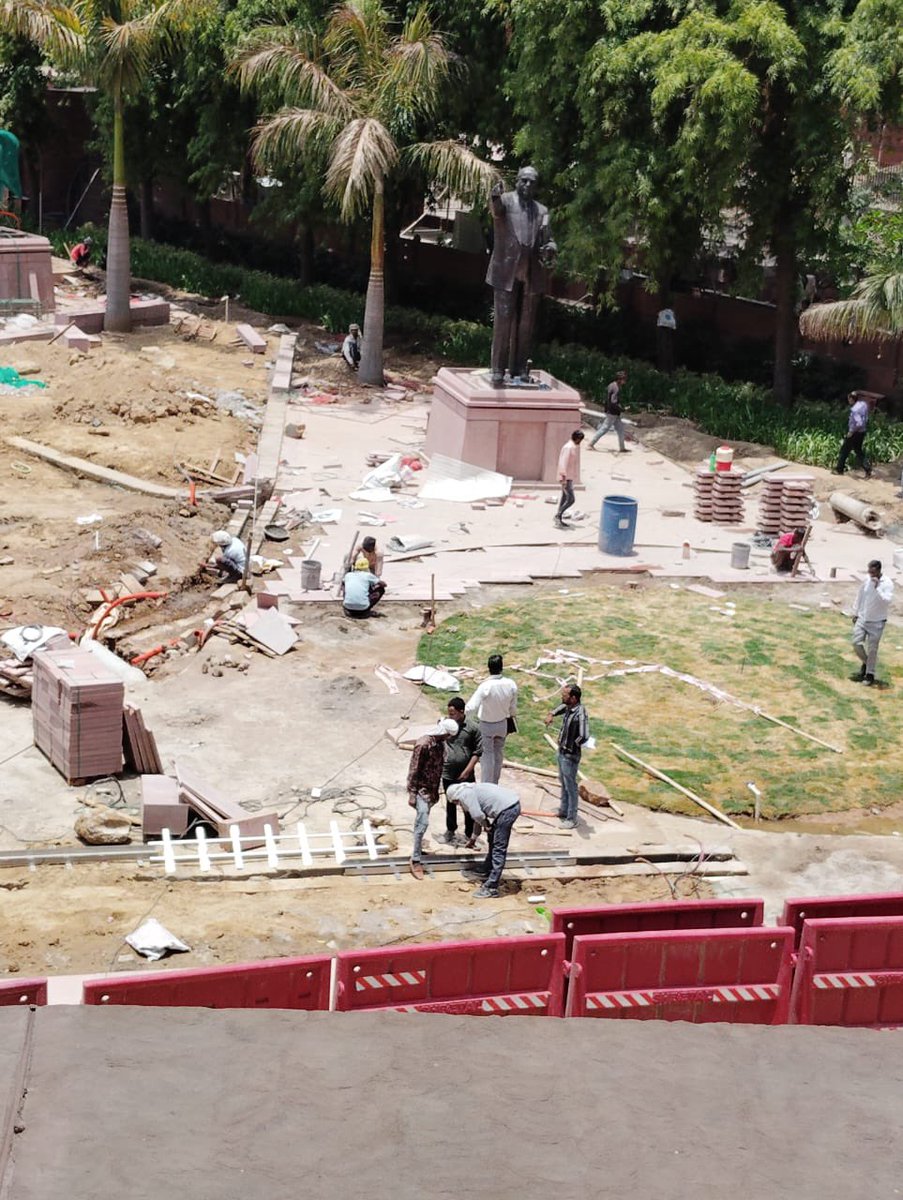 Jairam_Ramesh's tweet photo. Statues of Chhatrapati Shivaji Maharaj, Mahatma Gandhi, and Dr. Babasaheb Ambedkar have just been removed from their places of prominence in front of the Parliament House. This is atrocious. https://t.co/NA12QjCBAK