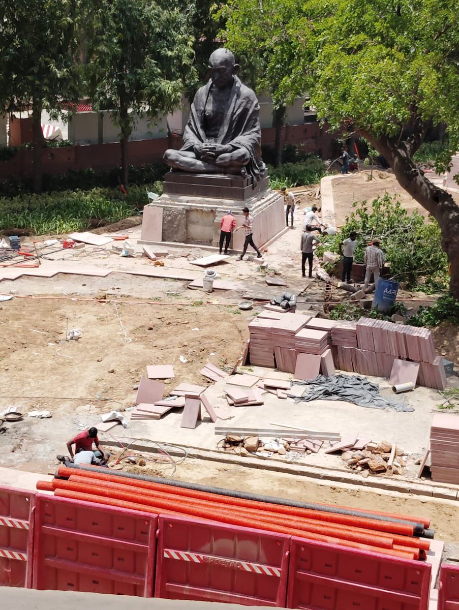 Jairam_Ramesh's tweet photo. Statues of Chhatrapati Shivaji Maharaj, Mahatma Gandhi, and Dr. Babasaheb Ambedkar have just been removed from their places of prominence in front of the Parliament House. This is atrocious. https://t.co/NA12QjCBAK