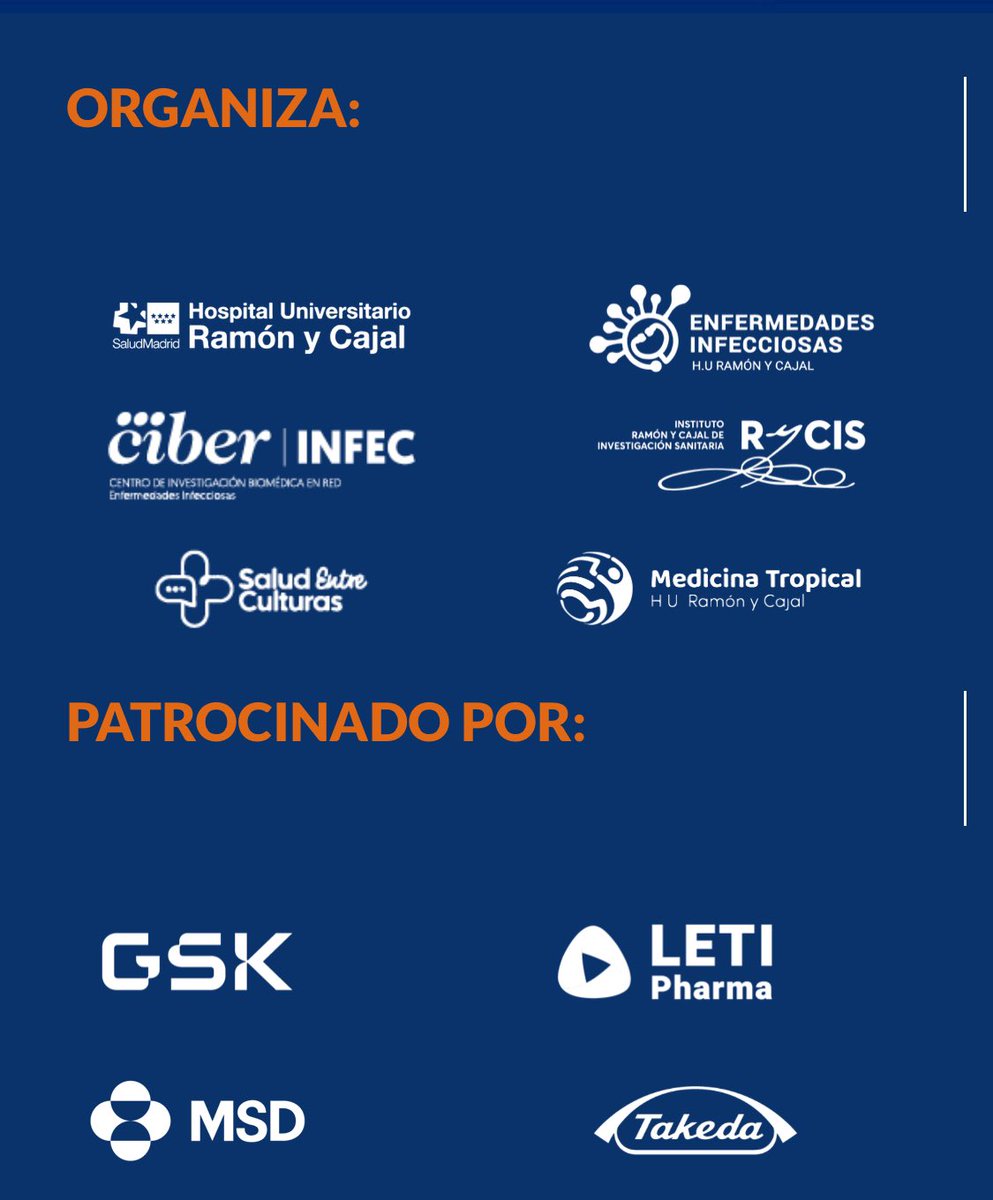 Salud Entre Culturas (SEC) (@salud_culturas) on Twitter photo ¡Apúntate a la XIX Jornada de Medicina del Viajero! Este 13 de junio en el Hospital Ramón y Cajal!
Regístrate en jornadasdelviajero.com
Jornada gratuita organizada por <a href="/infecciosasryc/">Enfermedades Infecciosas RyC - @infecciosasryc.bsk</a> + <a href="/Salud_Culturas/">Salud Entre Culturas (SEC)</a> con el patrocinio de <a href="/GSK_ES/">GSK España</a> + <a href="/LetiLabs/">Laboratorios Leti</a> + <a href="/MSDEspana/">MSD España</a> + <a href="/Takeda_ES/">Takeda_ES</a> ¡Apúntate a la XIX Jornada de Medicina del Viajero! Este 13 de junio en el Hospital Ramón y Cajal!
Regístrate en jornadasdelviajero.com
Jornada gratuita organizada por <a href="/infecciosasryc/">Enfermedades Infecciosas RyC - @infecciosasryc.bsk</a> + <a href="/Salud_Culturas/">Salud Entre Culturas (SEC)</a> con el patrocinio de <a href="/GSK_ES/">GSK España</a> + <a href="/LetiLabs/">Laboratorios Leti</a> + <a href="/MSDEspana/">MSD España</a> + <a href="/Takeda_ES/">Takeda_ES</a>