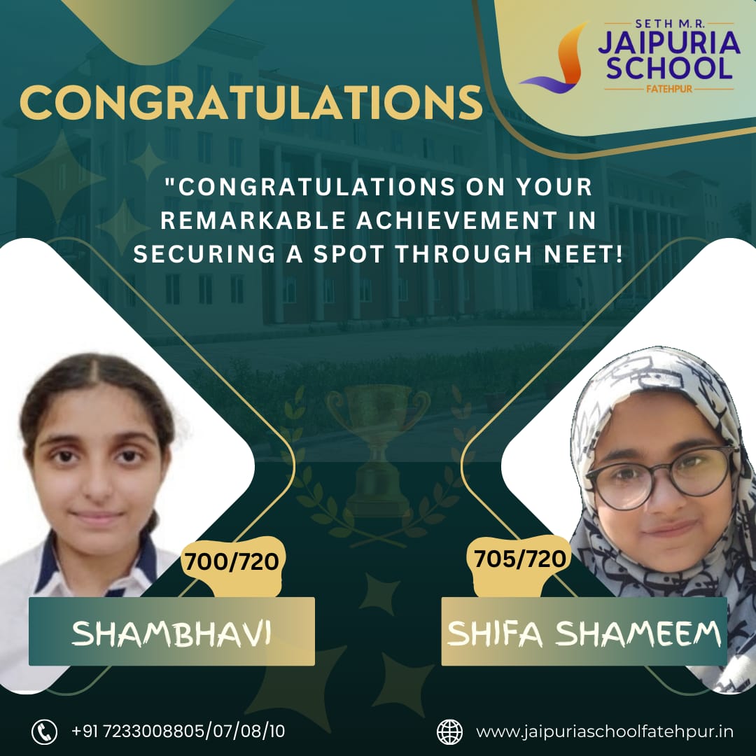 jaipuria_ftp's tweet photo. Seth M.R. Jaipuria School, Fatehpur wishes a hearty congratulations to the NEET-qualified students. Your hard work, determination, and dedication have paid off, and your selection is a testament to your unwavering commitment to your dreams. Congratulations Jaipurians.

#NEET https://t.co/UKN0pJdjXU