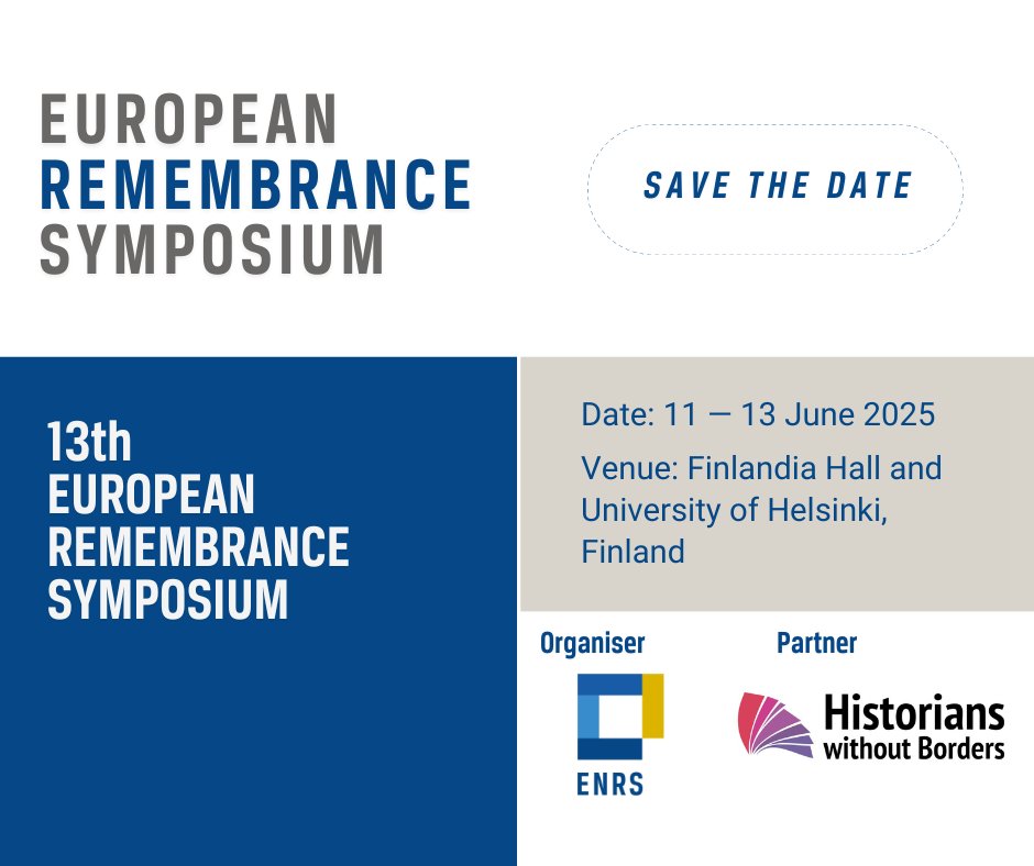 ENRS (@enrs_eu) on Twitter photo đŁ SAVE THE DATE!
We are still processing our 12th Symposium, but we already want to invite you, alongside our partners Historians without Borders (<a href="/HWB_fi/">Historians without Borders</a>) in Finland, to the 13th European Remembrance Symposium!
âïžSo mark your calendars, and we will share more information soon! đŁ SAVE THE DATE!
We are still processing our 12th Symposium, but we already want to invite you, alongside our partners Historians without Borders (<a href="/HWB_fi/">Historians without Borders</a>) in Finland, to the 13th European Remembrance Symposium!
âïžSo mark your calendars, and we will share more information soon!
