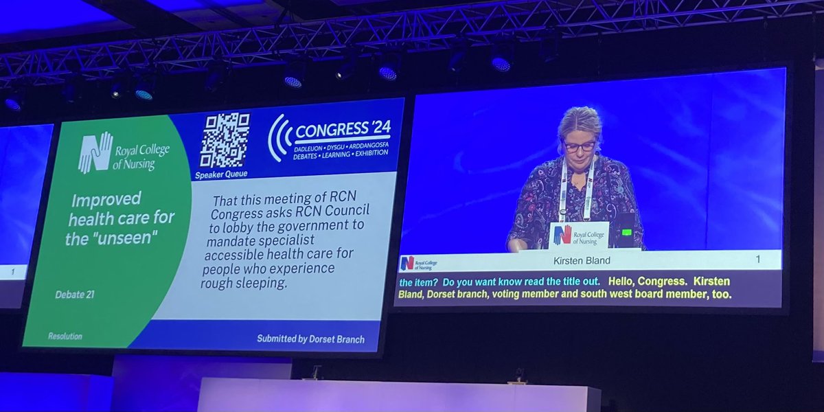 kwelsh1's tweet photo. #RCN24
‼️Debate 21: Improved health care for the unseen.
@kirstenbland81 #LearningDisabilityNurse bringing this important item to the floor today.
#homelessness
#Healthcare
#QNI @TheQNI https://t.co/QGmUoYyOz2