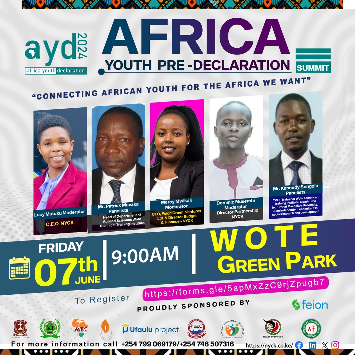 aydc2024's tweet photo. 📷📷 Join us for the African Youth Pre-Declaration Summit at Wote Green Park on May 7, 2024! Don't miss out! 📷📷
To register : https://t.co/DP9nss4m1y

#AfricanYouthDeclarationSummit2024 #FutureLeaders #Wotegreenpark2024 https://t.co/5ABXwxd8om