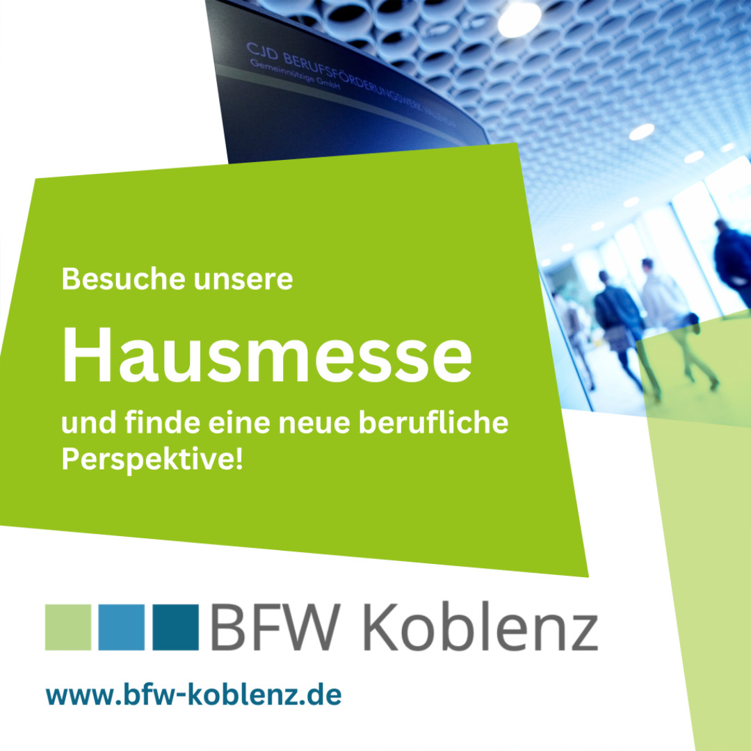 BfwKoblenz's tweet photo. Finde deine #berufliche #Perspektive auf unserer Hausmesse!
Das #BFWKoblenz öffnet am Donnerstag, 04.07.2024 von 10-15 Uhr seine Türen.
Unternehmen und Leistungsträger präsentieren Wege u. Möglichkeiten, berufliche Perspektiven neu zu gestalten.
Nimm teil! https://t.co/ajiZLszbSC https://t.co/OIcHwsTAaC
