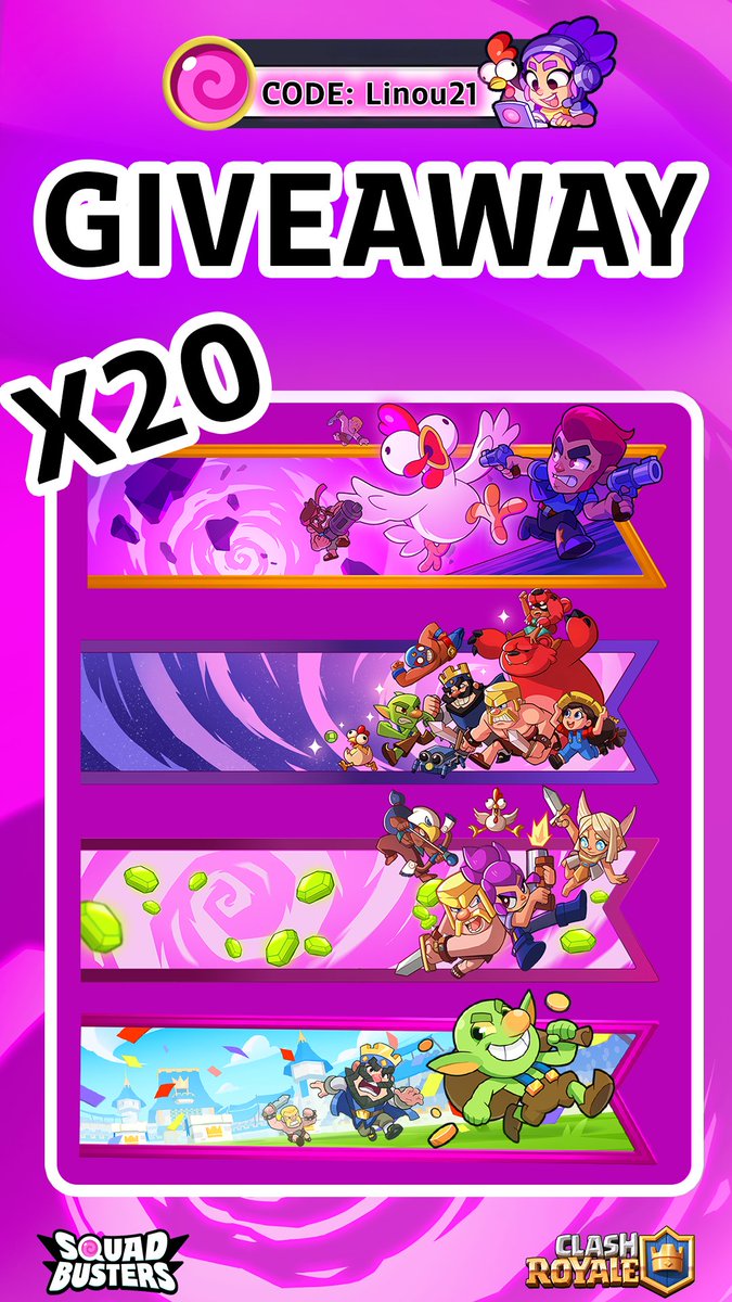 Linou21 (@linou_21) on Twitter photo 🎁 20 Bannières à gagner!💥
Derniers Jours pour avoir les Bannières exclusives <a href="/ClashRoyale/">Clash Royale</a> x <a href="/SquadBustersx/">Squad Busters</a> !!
Conditions :
▪︎ Follow <a href="/Linou_21/">Linou21</a>
▪︎ Like + Rt
▪︎ Tag 2 amis
▪︎ Abonne toi à ma chaîne youtube :
youtube.com/channel/UCoAW0…
TAS : le 09/06 à 20h00 🇫🇷
GL 🍀 🎁 20 Bannières à gagner!💥
Derniers Jours pour avoir les Bannières exclusives <a href="/ClashRoyale/">Clash Royale</a> x <a href="/SquadBustersx/">Squad Busters</a> !!
Conditions :
▪︎ Follow <a href="/Linou_21/">Linou21</a>
▪︎ Like + Rt
▪︎ Tag 2 amis
▪︎ Abonne toi à ma chaîne youtube :
youtube.com/channel/UCoAW0…
TAS : le 09/06 à 20h00 🇫🇷
GL 🍀