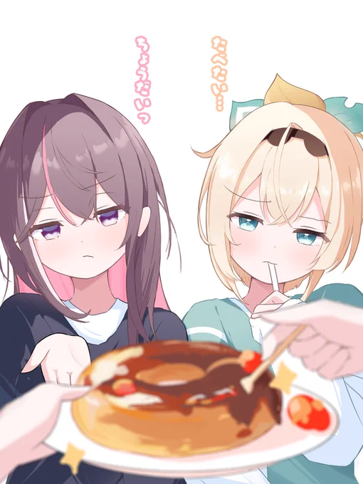 「腹ペコの二人の前でドーナツ食べてみた」 #AZKiART #いろはにも絵を #あずいろ