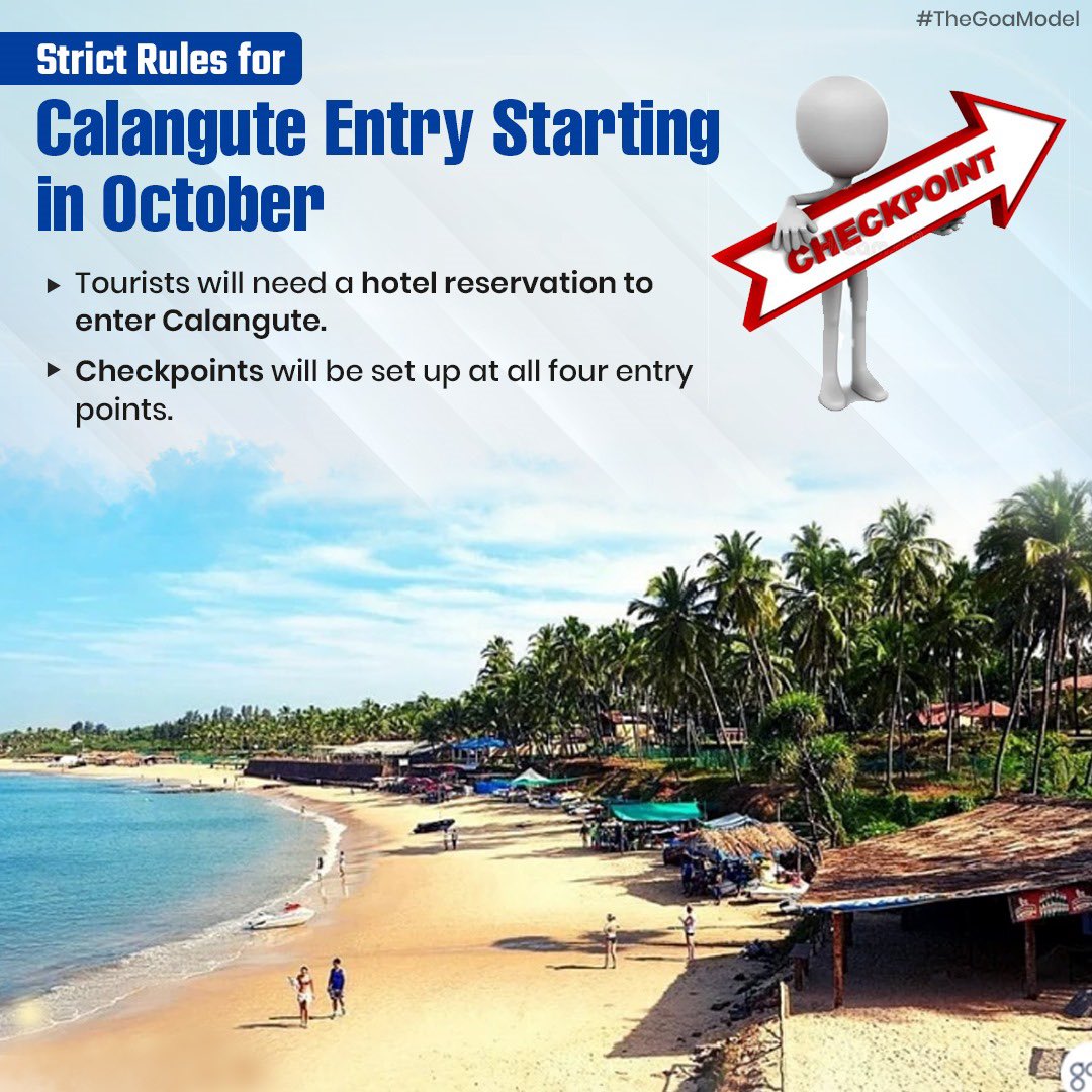 The_GoaModel's tweet photo. Starting in October, strict entry rules in Calangute: tourists need a hotel reservation to enter. Checkpoints at all four entry points. 80% of guest houses rented to outsiders: Joseph Sequeira, Sarpanch. 

#Calangute #TourismRules #TheGoaModel https://t.co/FPl4CbFggW