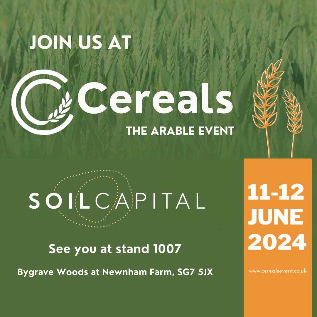 I will be <a href="/CerealsEvent/">Cereals Event</a> next week with the <a href="/SoilCapitalUK/">Soil Capital UK</a> team. 

We have had unprecedented growth over the last year, and have some exciting developments on the horizon.

Come and say hello to find out more about how you could be monetising your positive climate impact!