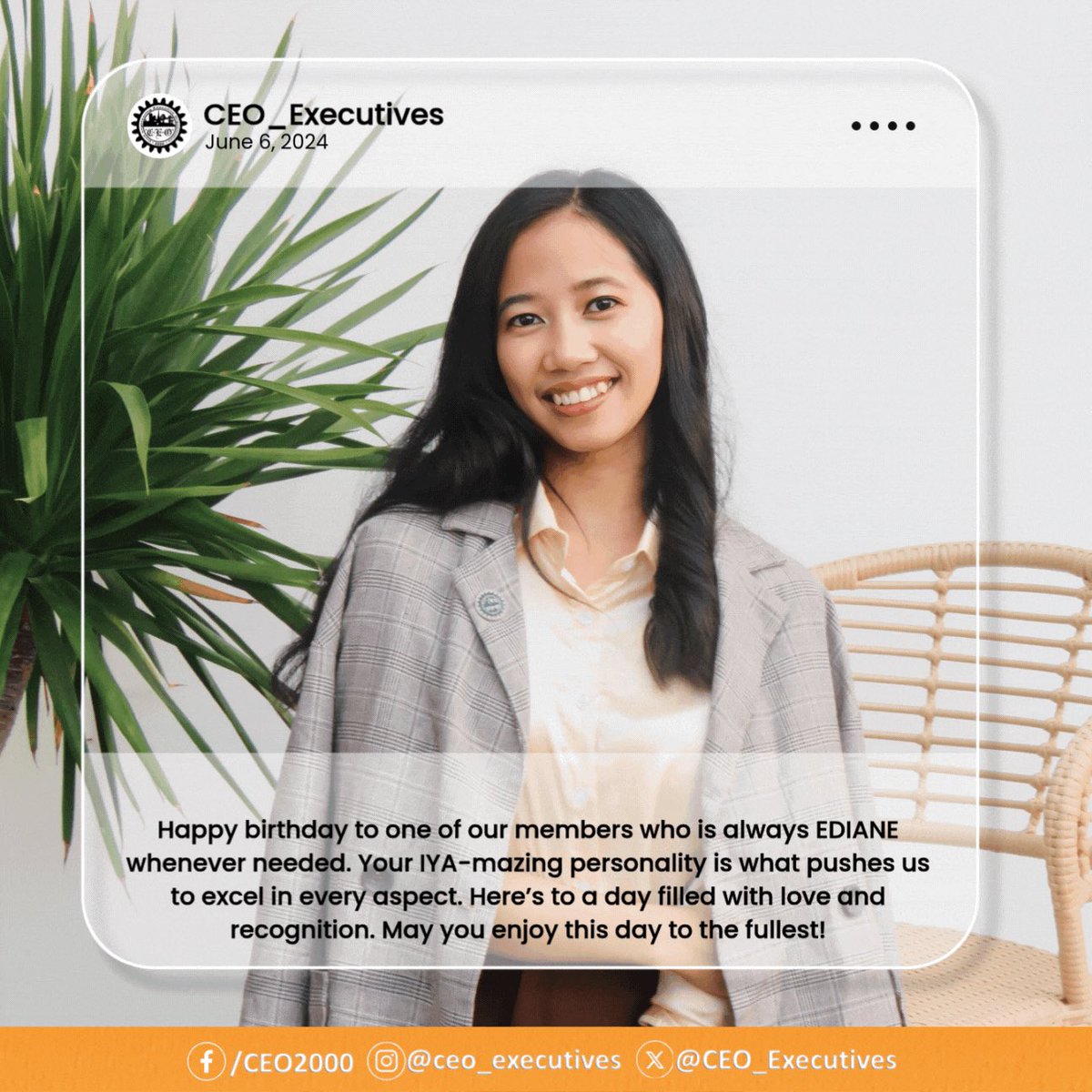 Happy birthday to one of our members who is always EDIANE whenever needed. Your IYA-mazing personality is what pushes us to excel in every aspect. Here’s to a day filled with love and recognition. May you enjoy this day to the fullest!

#HBDIya