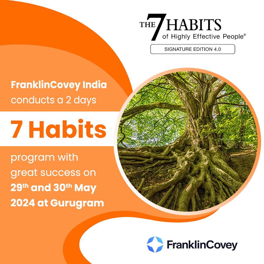 FranklinCovey_I's tweet photo. #FranklinCovey India conducts a 2 days 7 habits program with great success on 29th and 30th May 2024 at Gurugram.
#onlineprogram #virtualprogram #leadershipdevelopment #leadershipmindset #Gurugram https://t.co/swtE9c20l1