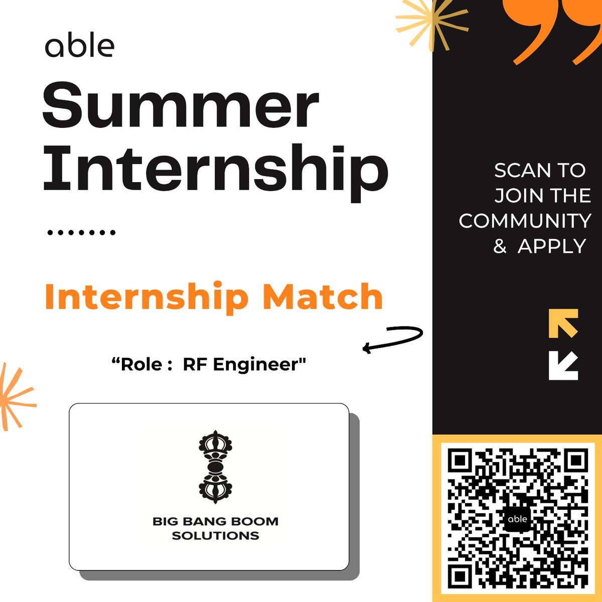 Able_india's tweet photo. Summer Internship Opportunity - "Big Bang Boom Solutions"

Role: "RF Engineer"

To Apply join our WhatsApp or Telegram channel via link mentioned in bio. 
#summerinternship https://t.co/RmF09ojlFF