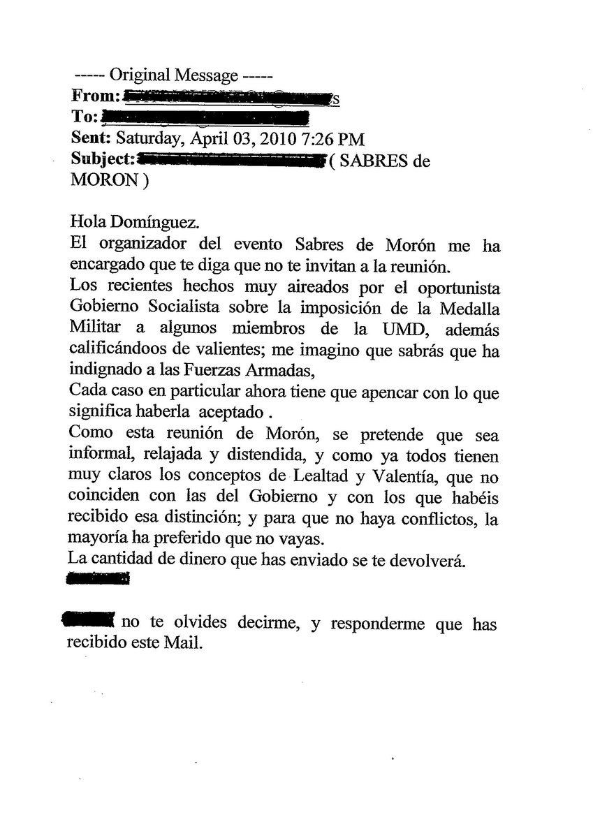 El acoso a <a href="/sanchezcastejon/">Pedro Sánchez</a> acredita que las instituciones las controlan los ultras. A mi me acosan desde el 30/07/75 cuando se descubrió que era de la UMD. Esta es la carta que me envió un General en 2010 impidiéndome participar en el aniversario de la llegada del F-86 a Morón.