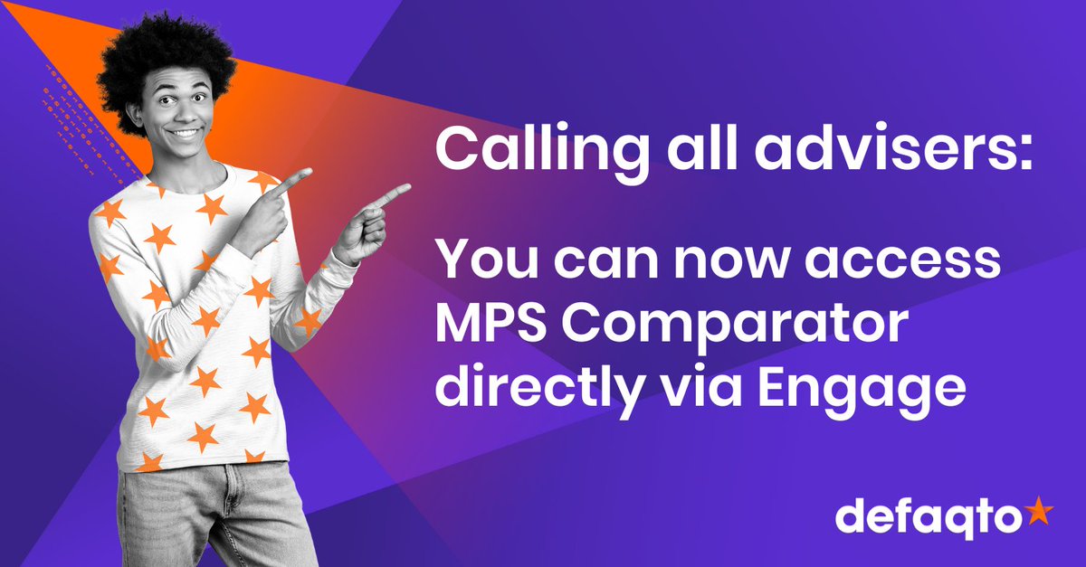 Defaqto Adviser (@defaqtoadviser) on Twitter photo Advisers can now access MPS Comparator directly via Engage! For more information or for advice on accessing MPS Comparator via Engage, email the team sales@defaqto.com or complete the form at the link below and we'd be happy to help guide you! bit.ly/MPSComparator Advisers can now access MPS Comparator directly via Engage! For more information or for advice on accessing MPS Comparator via Engage, email the team sales@defaqto.com or complete the form at the link below and we'd be happy to help guide you! bit.ly/MPSComparator