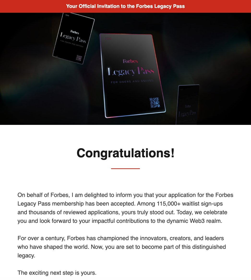 Ling (@web3ling) on Twitter photo Happy to announce I've received an acceptance letter to mint the Forbes Legacy Pass! ๐
As the founder of ChainIDE and cofounder of World3, I'm excited to be a long-term builder and contribute to the Web3 Community.
Looking forward to the journey ahead with <a href="/ForbesWeb3/">Forbes Web3</a> WAGMI! Happy to announce I've received an acceptance letter to mint the Forbes Legacy Pass! ๐
As the founder of ChainIDE and cofounder of World3, I'm excited to be a long-term builder and contribute to the Web3 Community.
Looking forward to the journey ahead with <a href="/ForbesWeb3/">Forbes Web3</a> WAGMI!