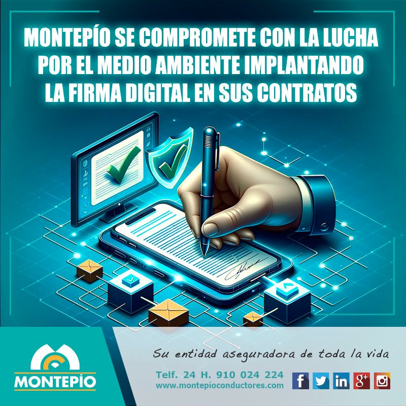 MontepioCond's tweet photo. Montepío anuncia la implantación de la firma digital en sus contratos, avanzando en nuestro compromiso con la RSC, buscando así un equilibrio entre el éxito económico y su impacto positivo en el medio ambiente.

💻 Artículo completo: https://t.co/HbkSkKV5MS https://t.co/FnII1AjoDB