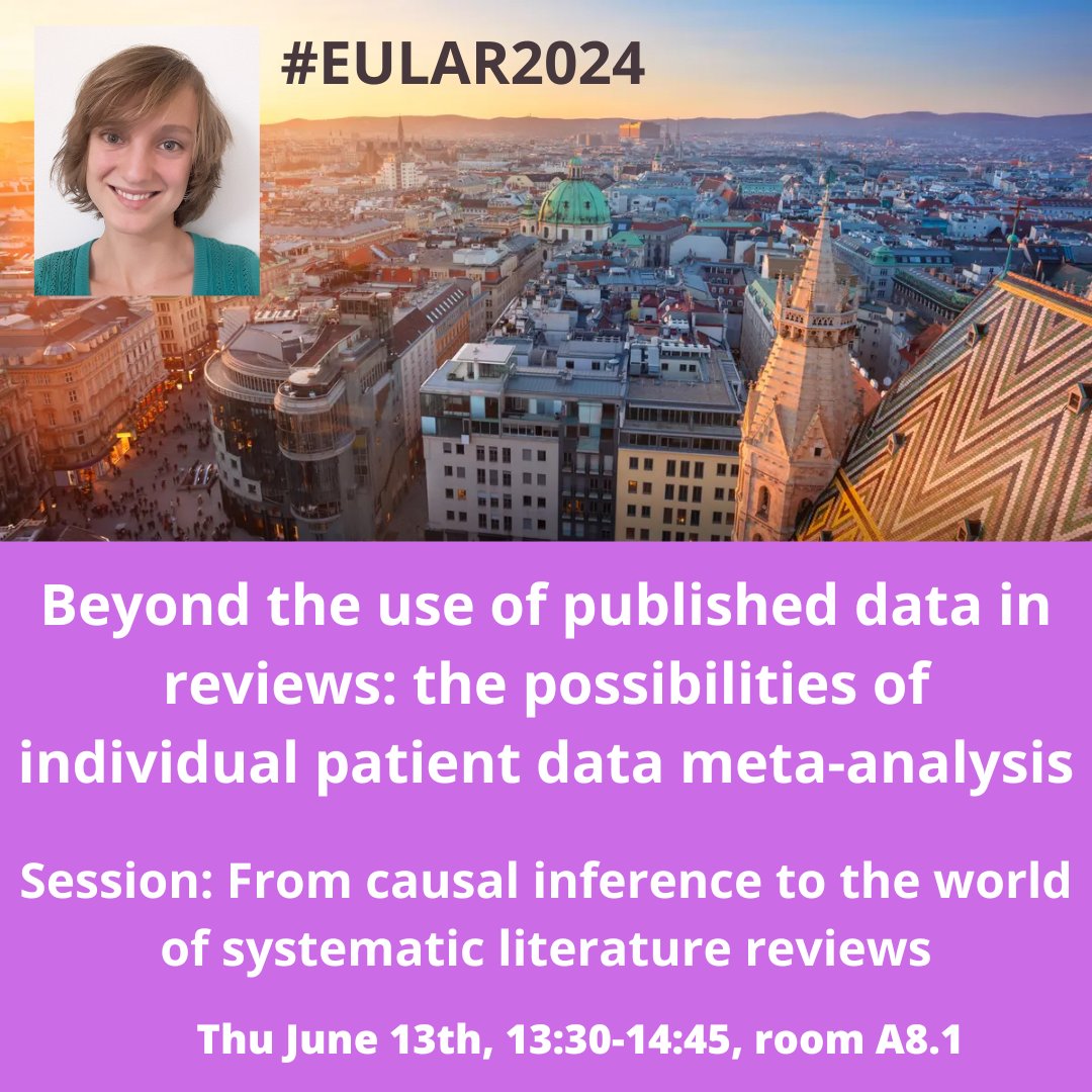 I am invited to talk about individual patient data meta-analysis in a very interesting <a href="/EMEUNET/">EMEUNET</a> presents session at #EULAR2024.

You can visit my presentation at Thursday in room A8.1, from 13:30 to 14:45.