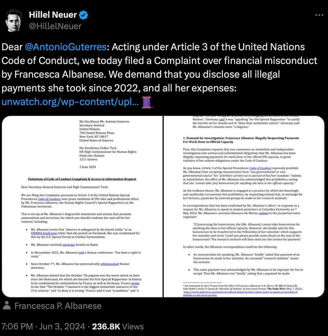 Like all other Special Rapporteurs, I perform my duties without financial compensation to preserve my independence. 

I have never got paid for anything I have done in this capacity. In the past months, I have even been subsisting on personal &amp; family savings to dedicate all my
