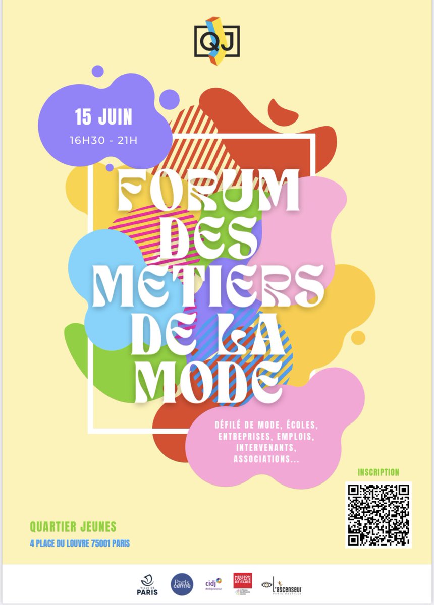JimmyBth's tweet photo. 🥳 Le Forum des métiers de la mode 2eme édition à Quartier Jeune le 15 juin prochain ! 
Pour tous les jeunes qui veulent s’orienter sur les filières mode.  Programme et lien pour s’inscrire ci dessous ⬇️ https://t.co/HKIPraFKUA