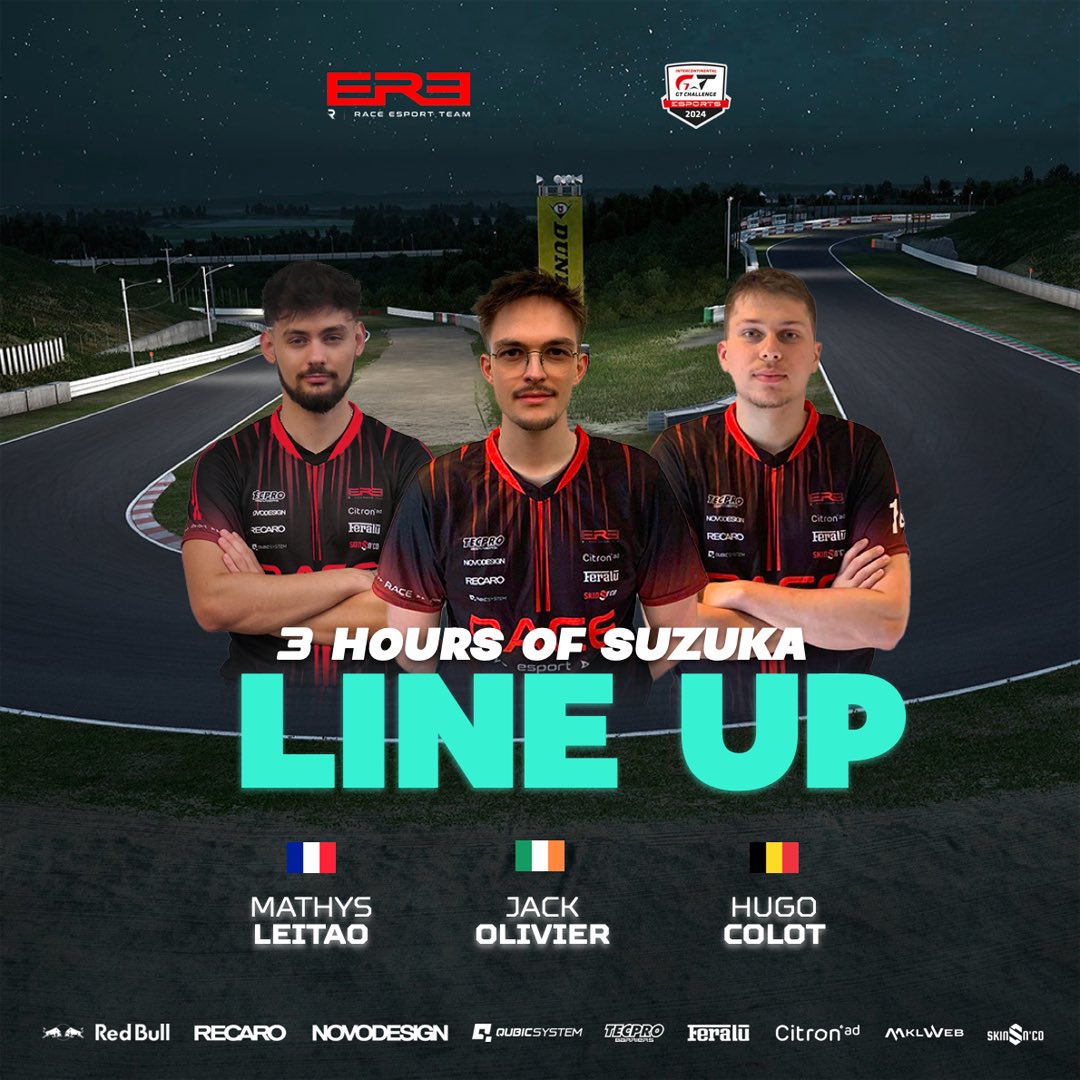 raceesportteam's tweet photo. [LINE UP]

➡️ L’équipe est prête à en découdre pour le SRO Esport @IntercontGTC ! 💪🏻

J-2 avant le départ des 3h de Suzuka ! 🇯🇵

👬 Voici le line-up : 
🇧🇪 @HugoColot 
🇫🇷 Mathys Leitao
🇮🇪 @jack0livier 

🗓️ Rendez-vous samedi à 17h pour le départ ! 💪🏻

#ForzaBlueSquad https://t.co/ddneV3NSc0