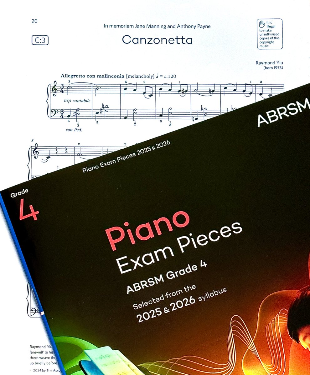 raymondyiu's tweet photo. Thrilled to finally see #Canzonetta, commissioned by @ABRSM for its 2025-26 Grade 4 #piano syllabus on the shelves. This little piece is dedicated to the memory of the beloved late #JaneManning and #AnthonyPayne, whom I (and a lot of colleagues) miss profoundly. 🎹🎹🎹 https://t.co/9zljSc7UVj