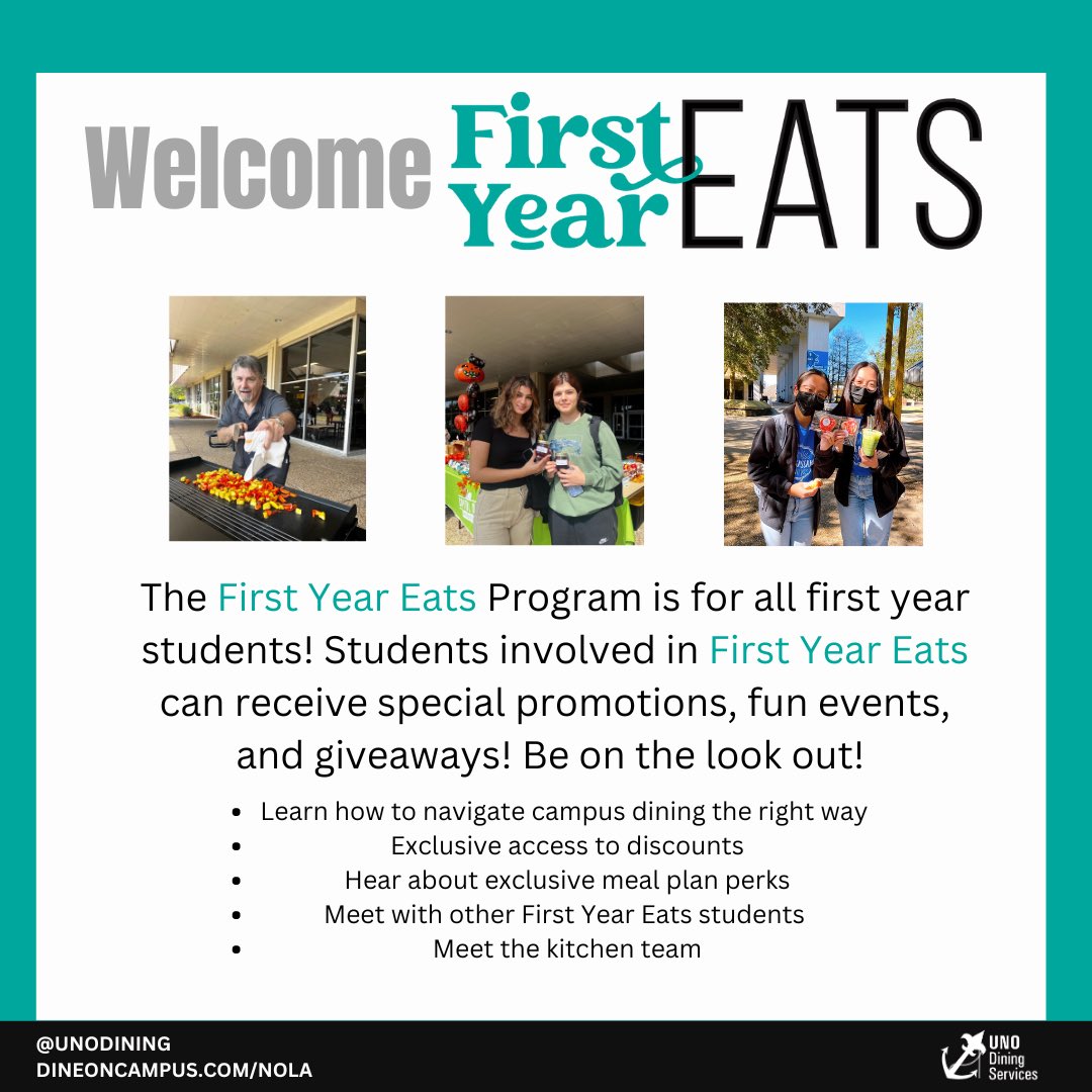 Welcome, new Privateers! We are starting our First Year Eats program this semester✨  Stay on the look out for all of our fun activities for incoming students. 🤩🥳 #unodining #firstyeareats #universityofneworleans