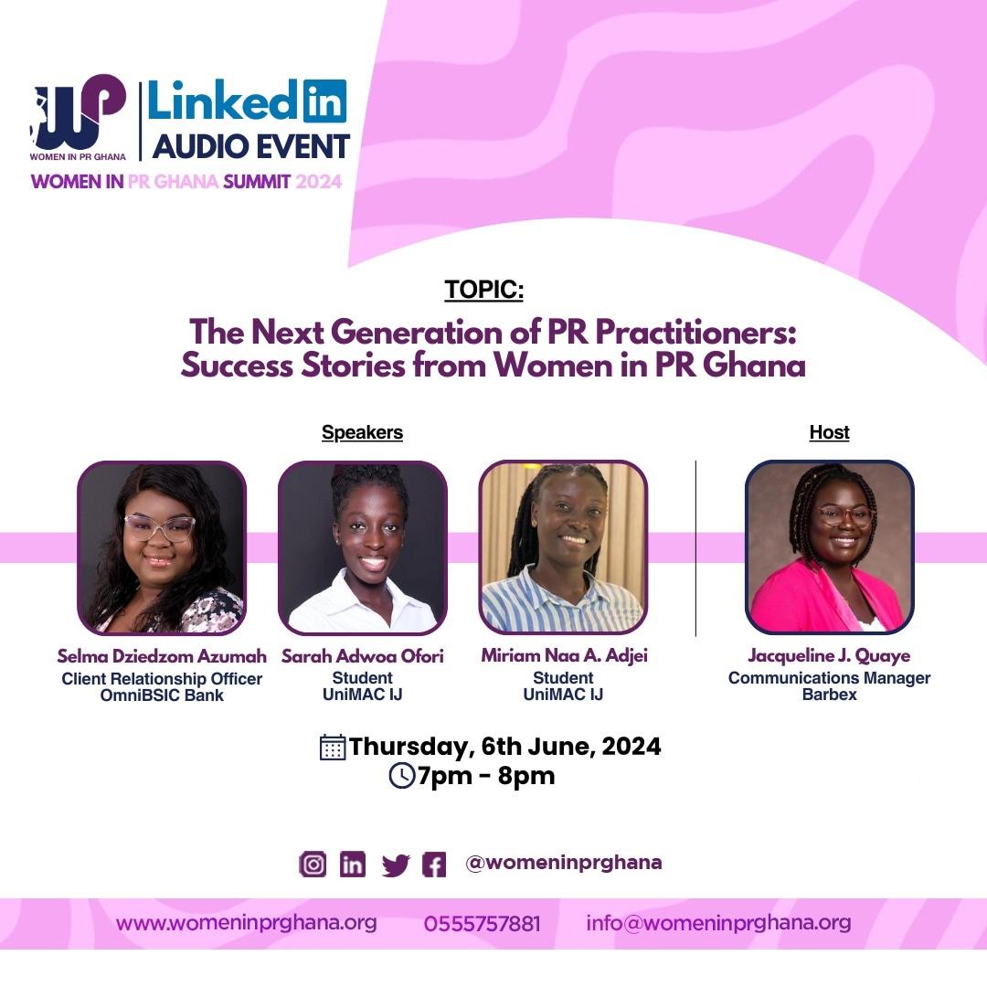 AD_Sarahhh's tweet photo. I'm excited to be sharing my journey with @womeninprghana as a student member tonight, with @Dziedzom_Selma and @Adjeley_Oshedu
It's 7 pm tonight
Tap on this link to reserve your spot and participate: https://t.co/jMgHxIsU18
#womeninprghanasummit #wiprsummit2024 #NextGenPR https://t.co/VvThED4gBi