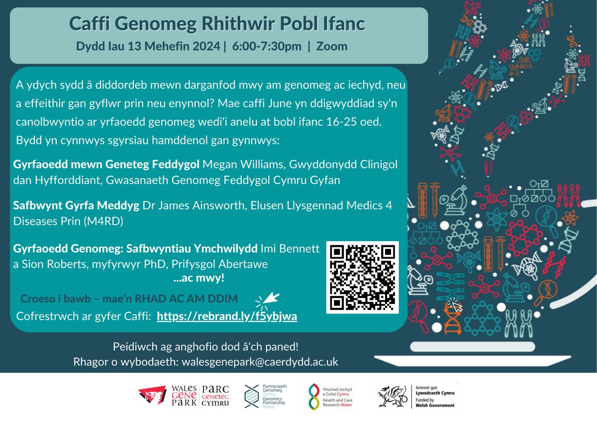 Young People's Genomics Café | Thurs 13th June, 6-7:30pm | Careers Theme | Join us next week to find out about the different science careers available in the field of Genetics &amp; Genomics 🧬🥼🧪 Register for free here: rebrand.ly/f5ybjwa/ <a href="/CareersWales/">Careers Wales</a> <a href="/ScienceCareers/">Science Careers</a>
