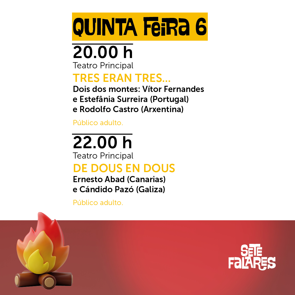 setefalares's tweet image. Comezan as sesións de contos cos nosos convidados internacionais!!! Con Ernesto Abad, Vitor Fernandes, Estefanía Surreira, Rodolfo Castro e Cándido Pazó
setefalares.eu/programa-2024/
#Noga #narracionoralgalega #narracionoral #setefalares